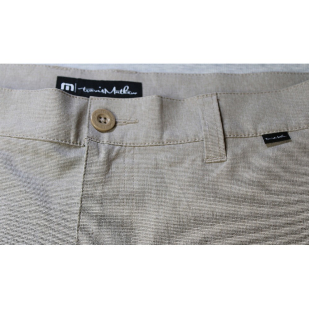 TravisMathew Beck Golf Shorts Mens 36 Khaki Tan Stretch Performance Casual
